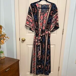 Elegant Black Midi Dress with Colorful Patterns